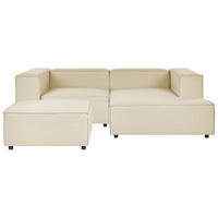 2-SITZER-ECKSOFA Leinen beige rechtsseitig mit Ottomane Aprica - Beige/Schwarz, Textil (238/180cm) - Beliani