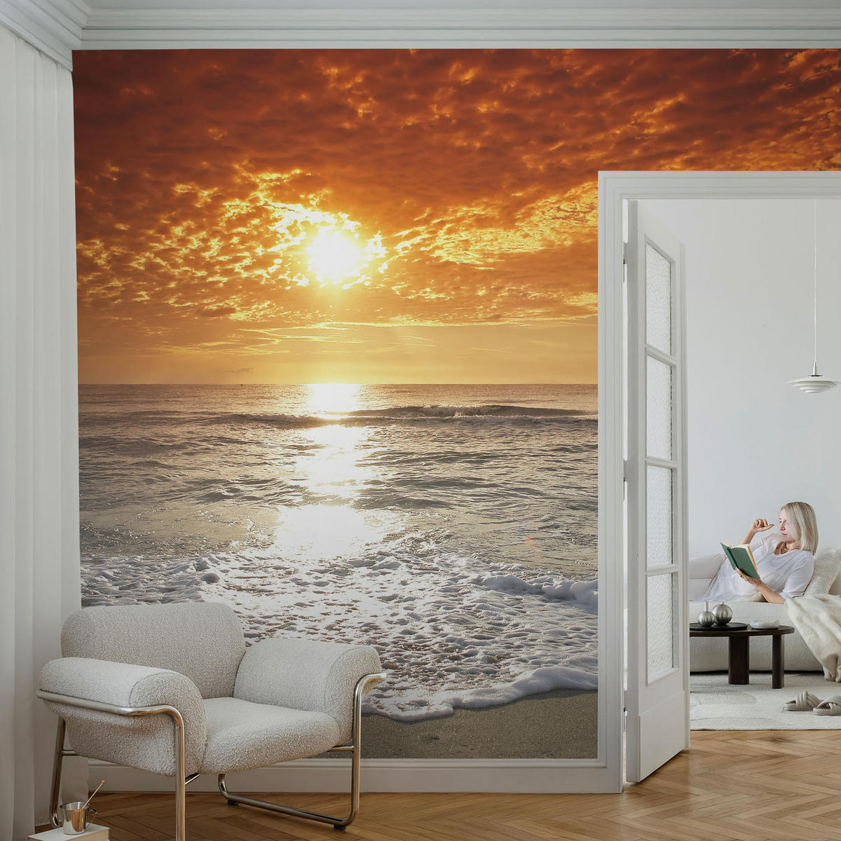 FOTOTAPETE 104x70 cm - Meereswellen - Gelb, Textil (104/70cm) - Wallfluent