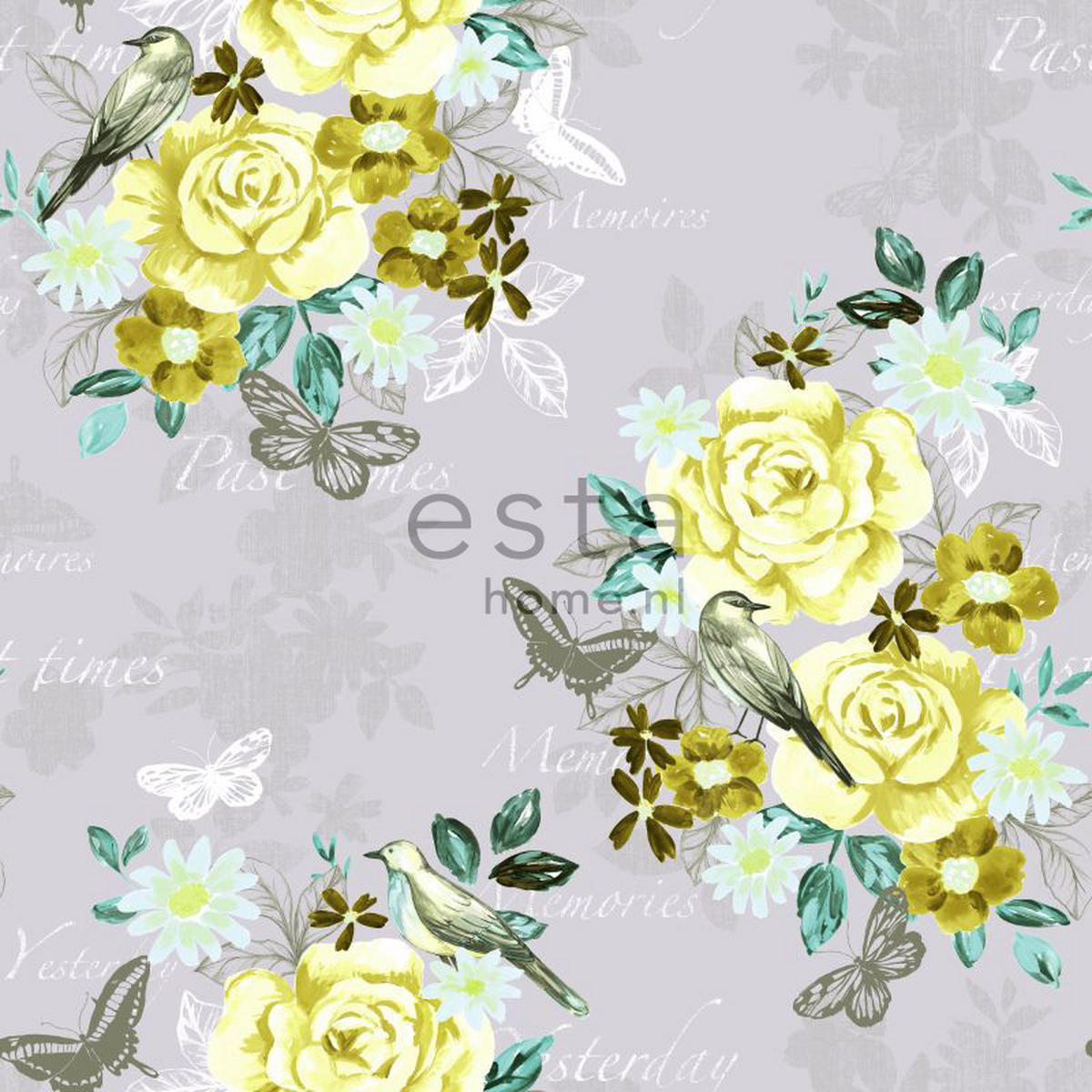 TAPETE Blumen und Vögel 53 cm x 10.05 m - Gelb, Papier (53/1000cm) - ESTAhome
