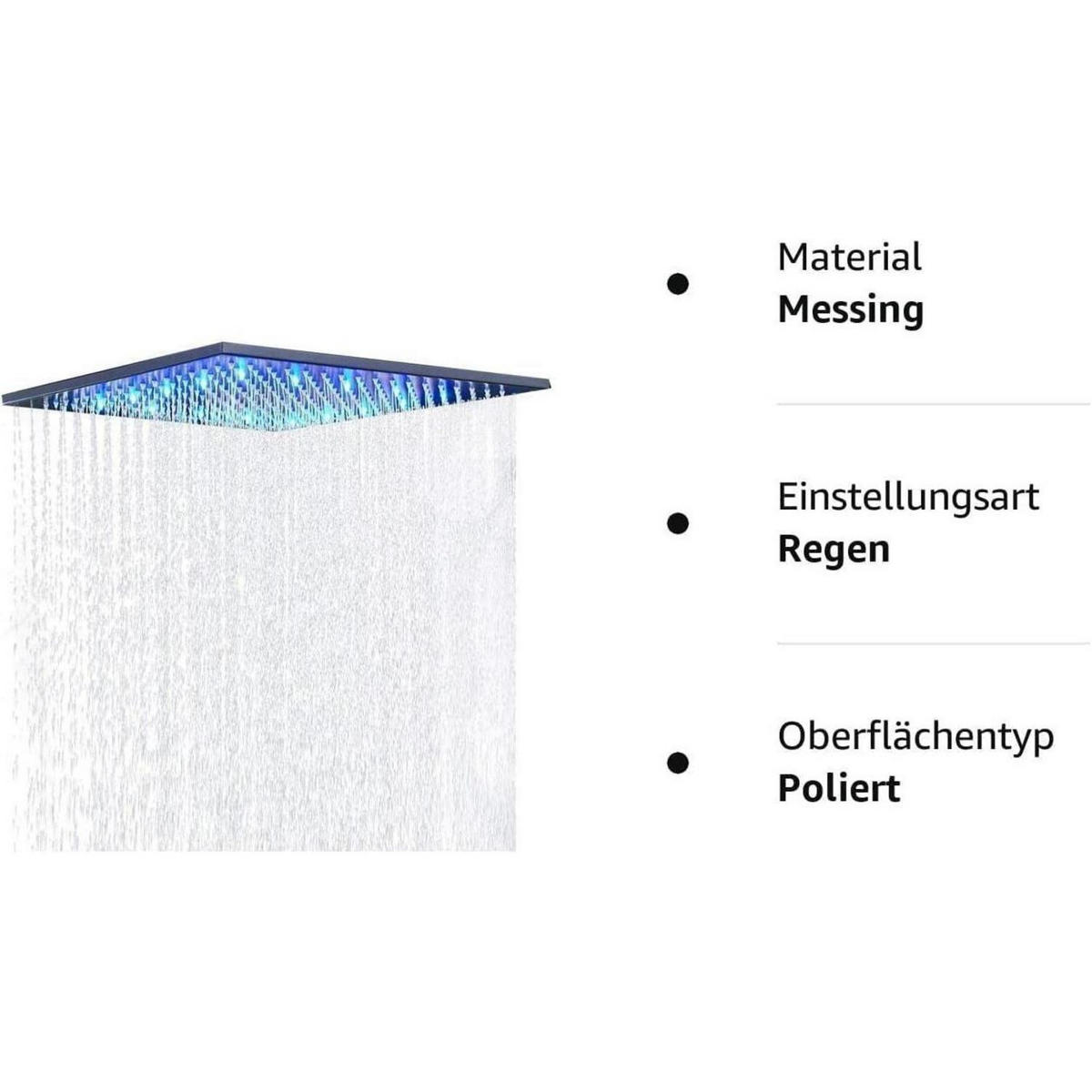 DUSCHKOPF LED Deckenbrause 30 x 30 cm mit Farbwechsel Schwarz - Anthrazit, Metall (30/12.7/30cm)