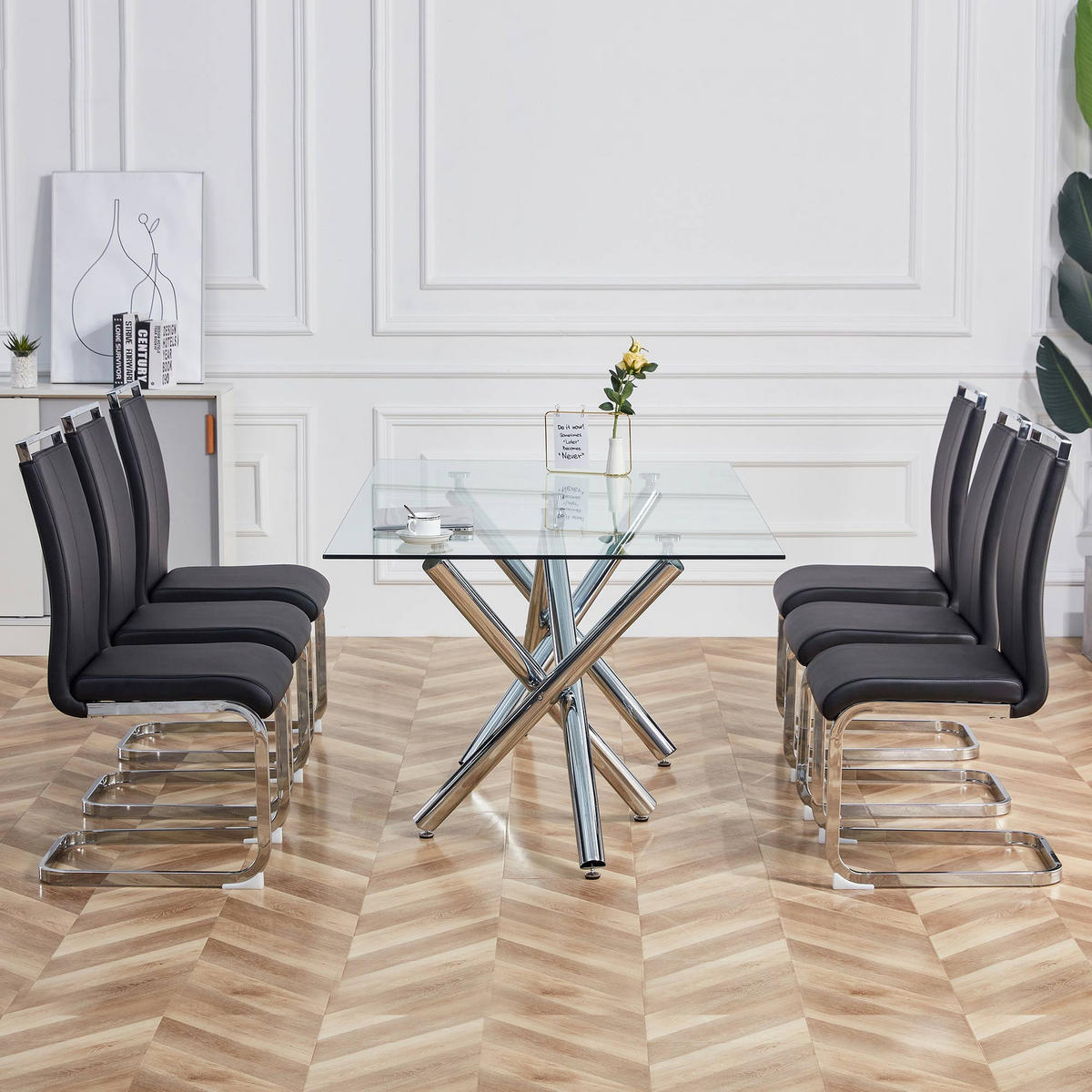 FREISCHWINGER 4er Set Kunstleder Schwarz Metallgestell 120kg - Schwarz, Leder (42/100/54cm) - FLIEKS