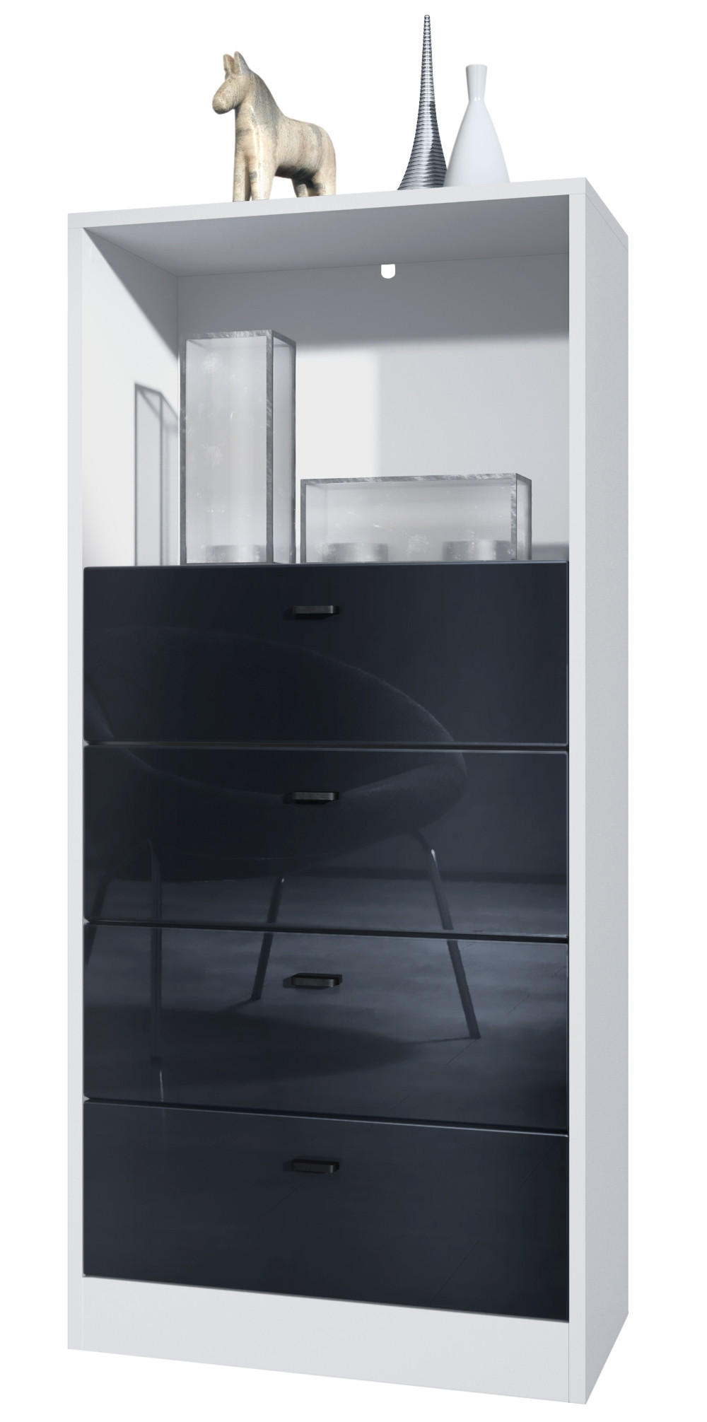 Vladon Kommode Schwarz Hochglanz 56x125x36 cm