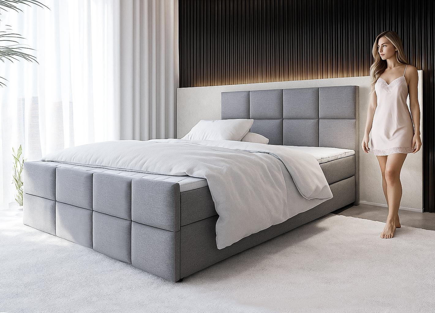 BOXBETT ALEYNA 180x200 cm mit Bettkasten und Matratze - Grau - Schwarz/Grau, Holz/Holzwerkstoff (180/200cm) - AX Living