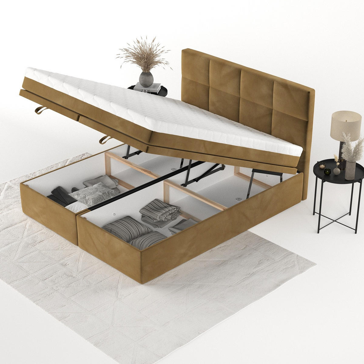 BOXBETT Tessa 180/200 cm Honiggelb im Kronos Stoff - Schwarz/Honig, Holz/Holzwerkstoff (180/200cm) - AltaBeds