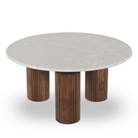 COUCHTISCH aus Marmor und Massivholz ø80cm - SULA - color_white_ivory - Ecru, Stein (80/80/38cm) - Drawer