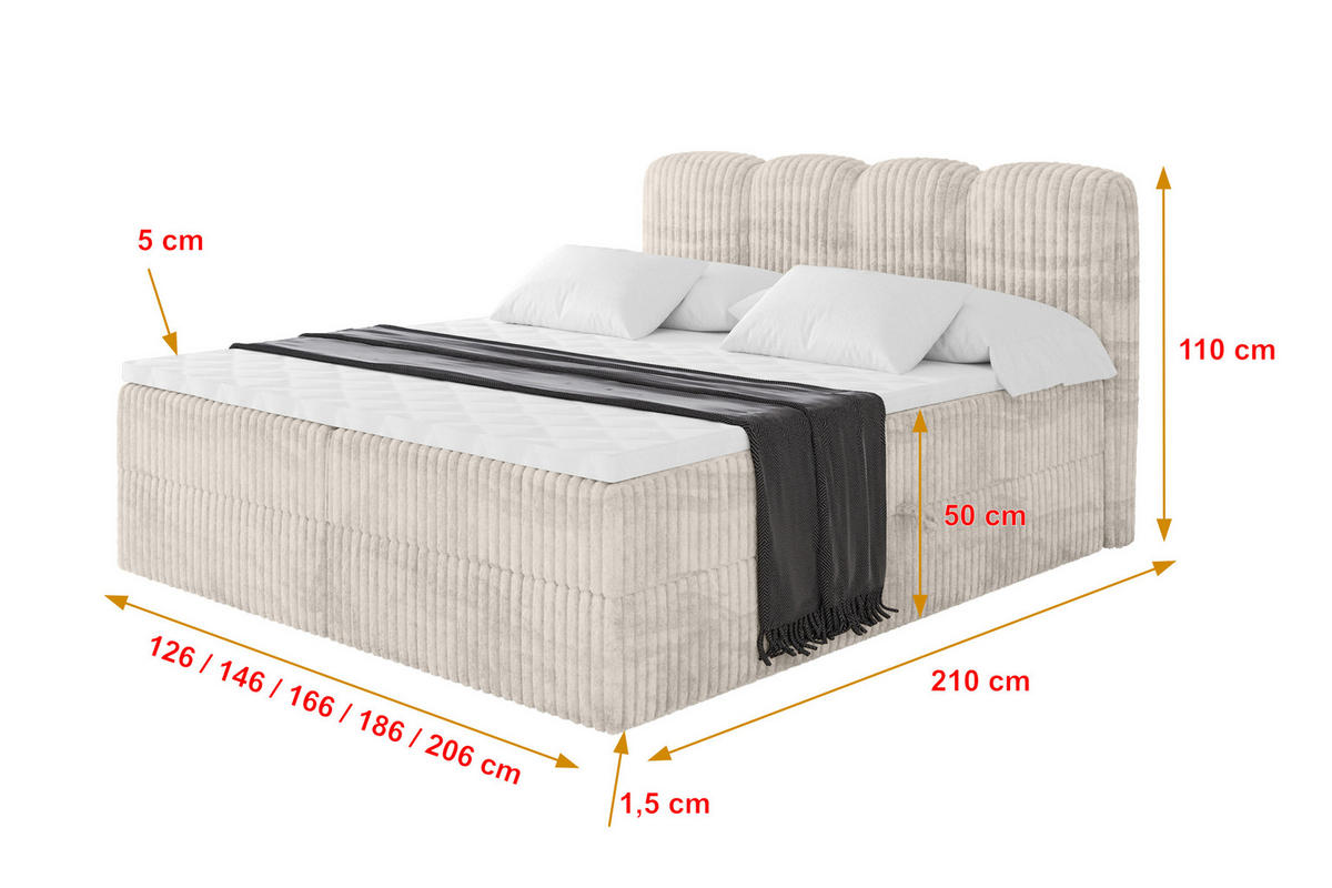 BOXBETT mit Matratze H4 - NINA - 160x200 cm - Creme - Creme, Holzwerkstoff (160/200cm) - ALTDECOR