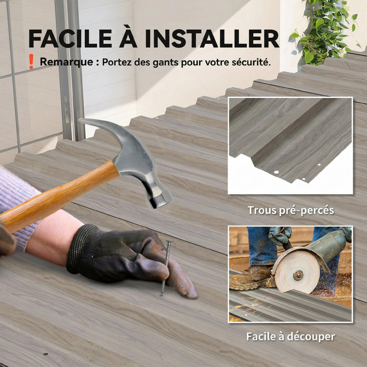 GERÄTEHAUS Grau wasserdicht verzinkter Stahl 129/45/0.03 cm 12er-Set - Hellgrau, Metall (129/45cm) - PANGIVO