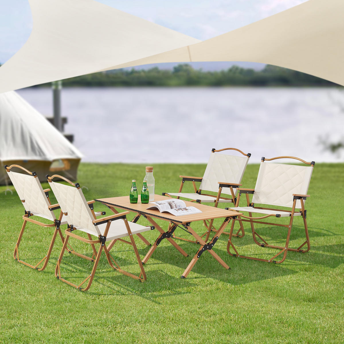 GARTENMÖBEL-SET Botrugno 5 TLG. - Beige, Textil/Metall - casa.pro