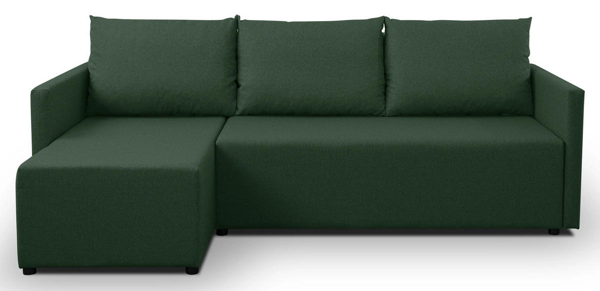ECKSOFA Solid mit Schlaffunktion und Bettkasten - Dunkelgrün, Holz/Holzwerkstoff (217/138cm) - Ravio