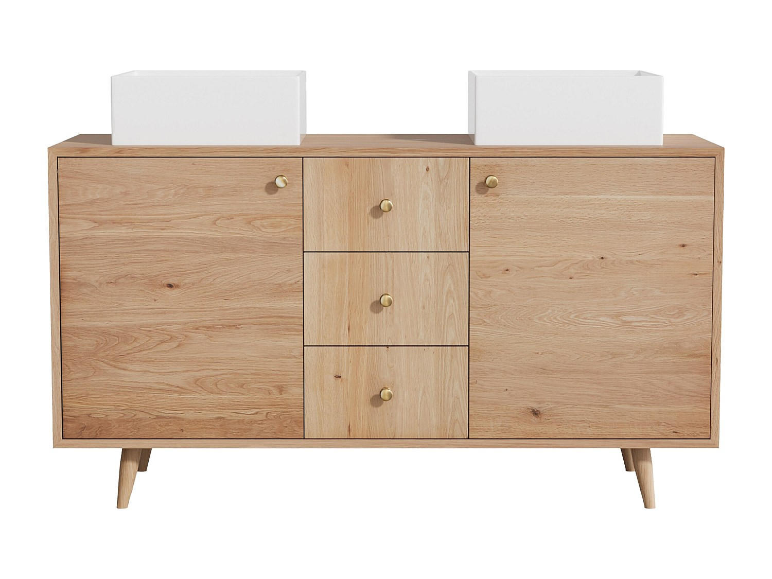 DOPPELWASCHTISCH - 145 cm x 50.5 cm - Holz, Platte - Naturfarben Hell - ZARENO - Naturfarben, Holz (145/80/50.5cm) - Vente-Unique