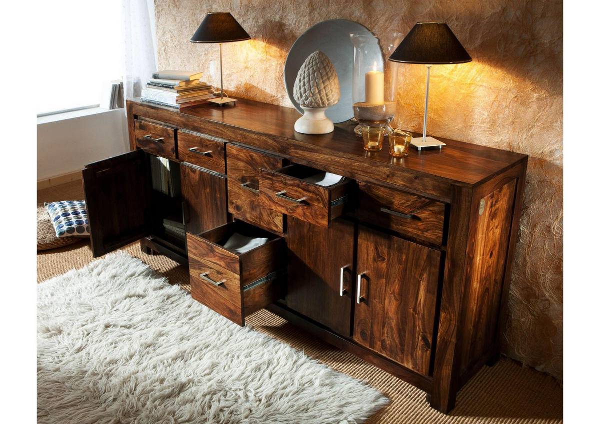 SIDEBOARD Sheesham 200x45x90 braun lackiert METRO LIFE #134 - Braun, Holz (200/90/45cm) - Massivmoebel24