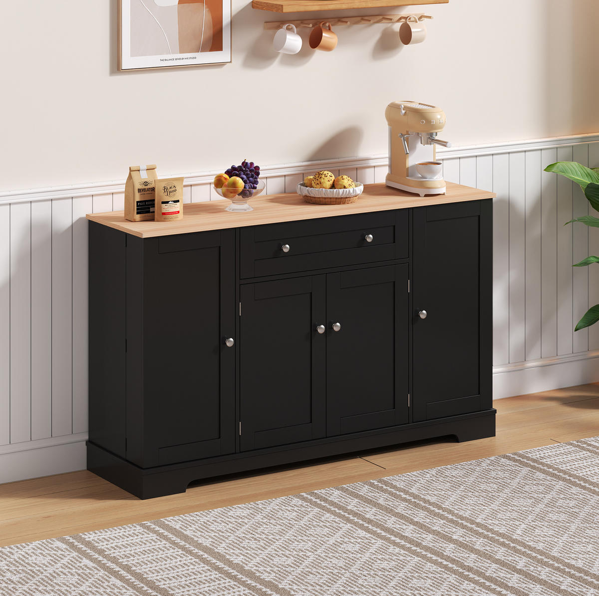 SIDEBOARD mit Schublade 138 cm MDF Schwarz - Schwarz, Holzwerkstoff (138/85/40cm) - Meubliv