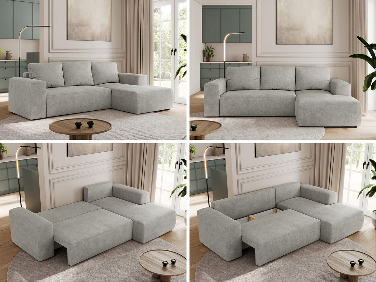 ECKSOFA TRENTINO L Hellgrau Stukture - Rechts - Hellgrau/Schwarz, Textil (164/266cm) - MKS
