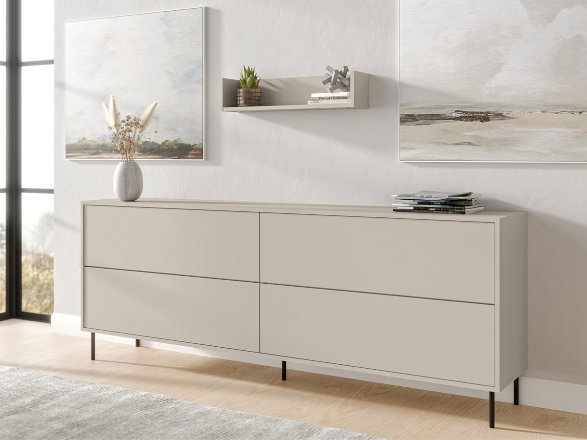 SIDEBOARD Masha 200 4D - Kaschmir/Schwarz, Holzwerkstoff/Metall (200/75/39cm) - MIRJAN24