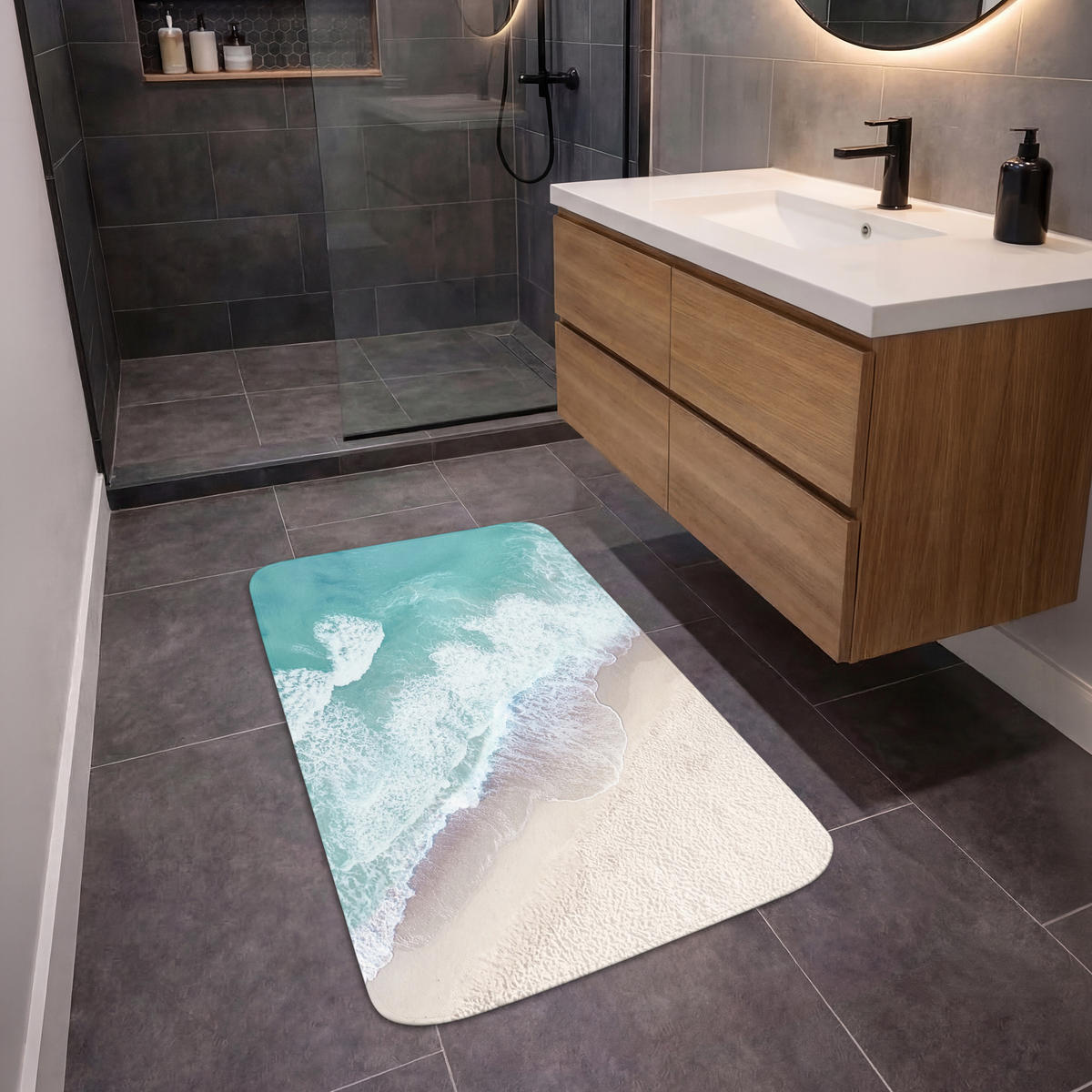 KOUPELNOVÁ PŘEDLOŽKA Pláž - Moře - Příroda - Léto 60x90 cm - tyrkysová, textil/plast (60/90cm) - OnlyWow