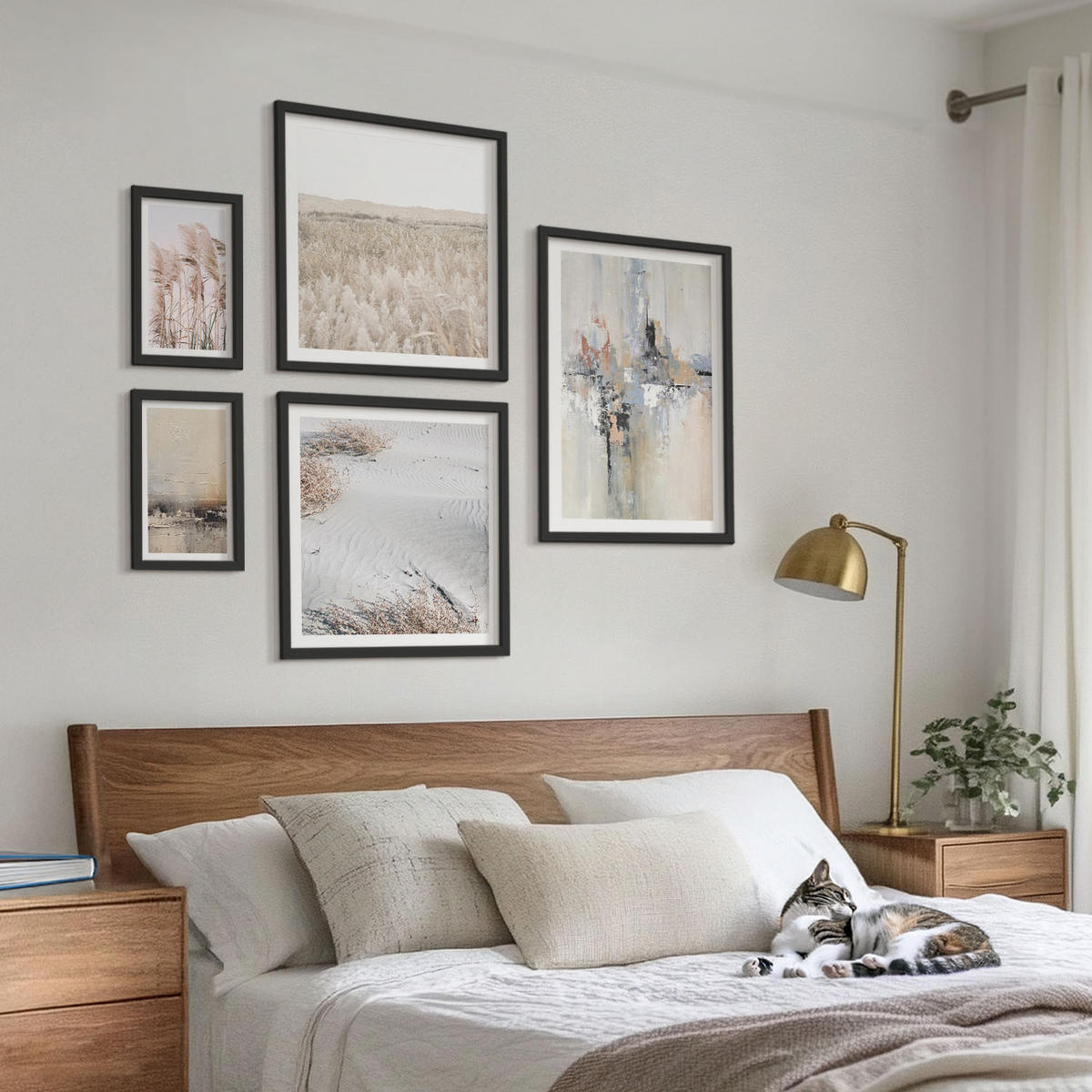 BILDER SET 5er Set - 50x50 cm & 20x30 cm & 40x60 cm Schwarzer Rahmen - Abstrakte Vegetationsmuster - Schwarz, Kunststoff (40/60cm) - TULUP