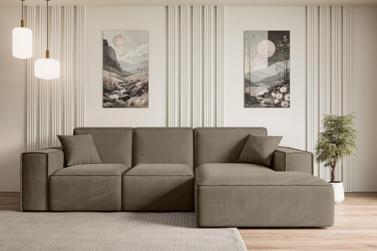 ECKSOFA Ottomane Rechts SERRA-L - 266x165x73 cm Braun Velours - Schwarz/Braun, Holzwerkstoff/Kunststoff (266/165cm) - ALTDECOR
