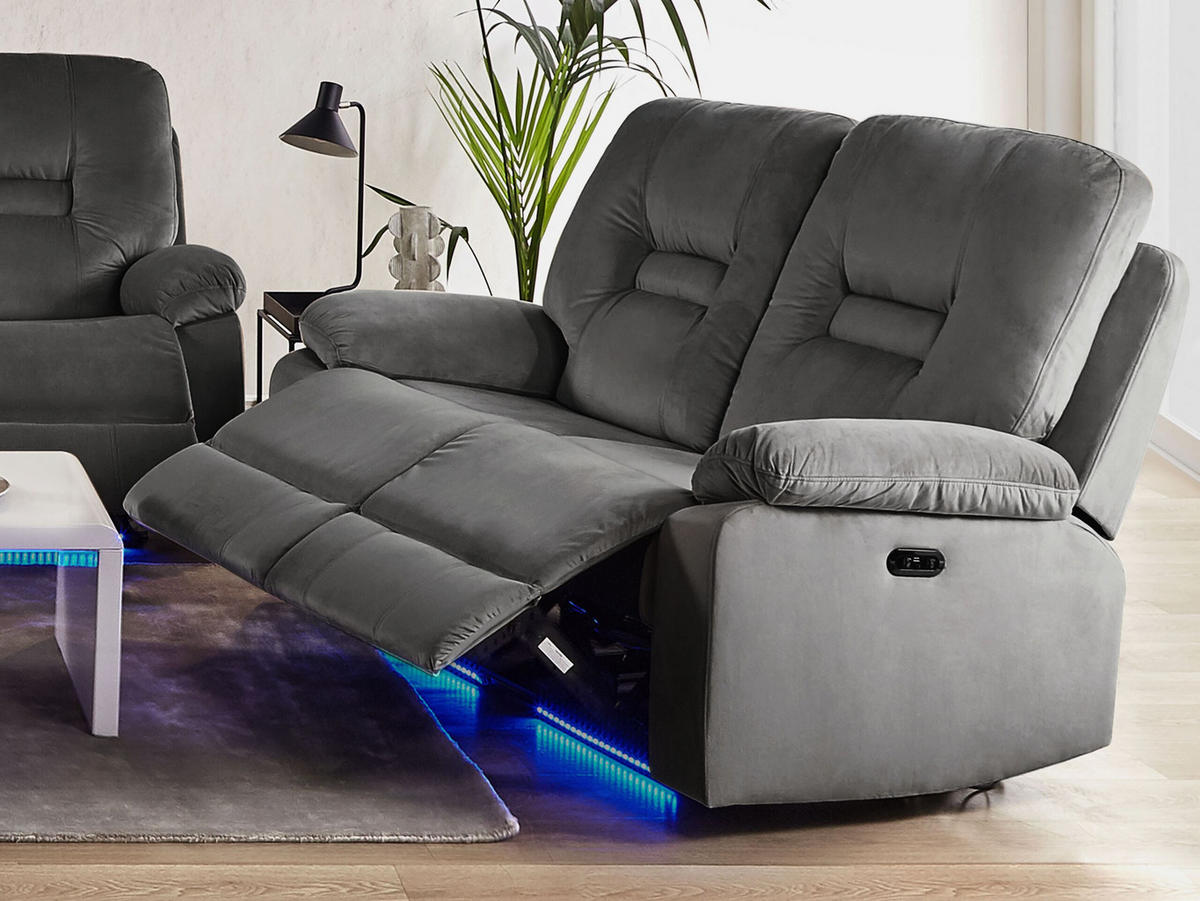 2-SITZER-SOFA mit LED-Beleuchtung Samtstoff Dunkelgrau Bergen - Dunkelgrau, Textil (146/101/73cm) - Beliani