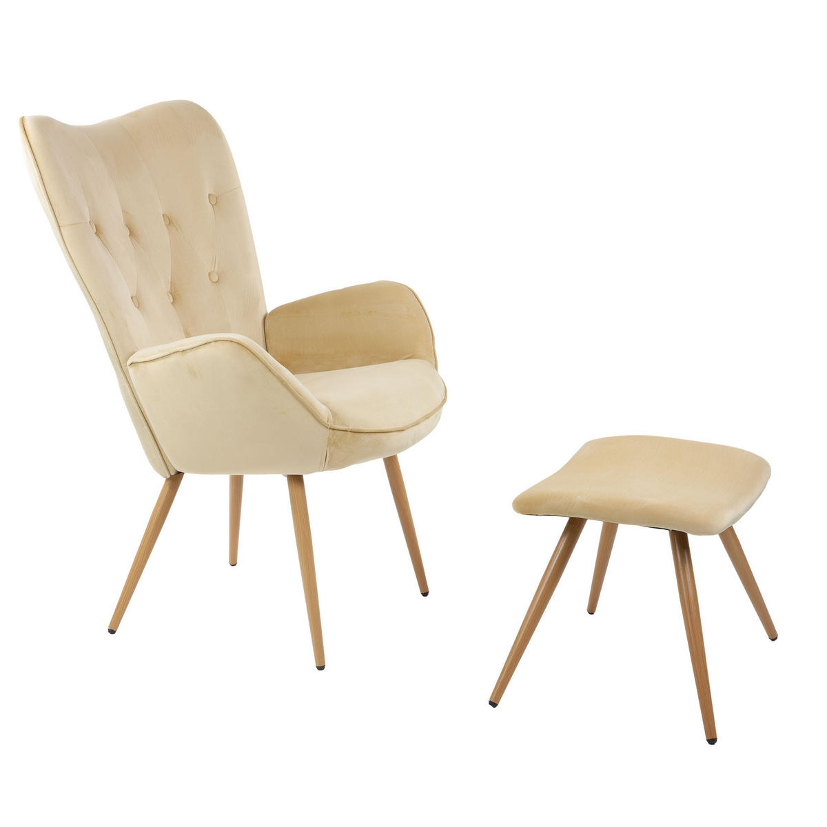 RELAXSESSELSET YORK Samt Bezug mit Hocker, Beige - Beige, Metall (67/100/48cm) - Albatros