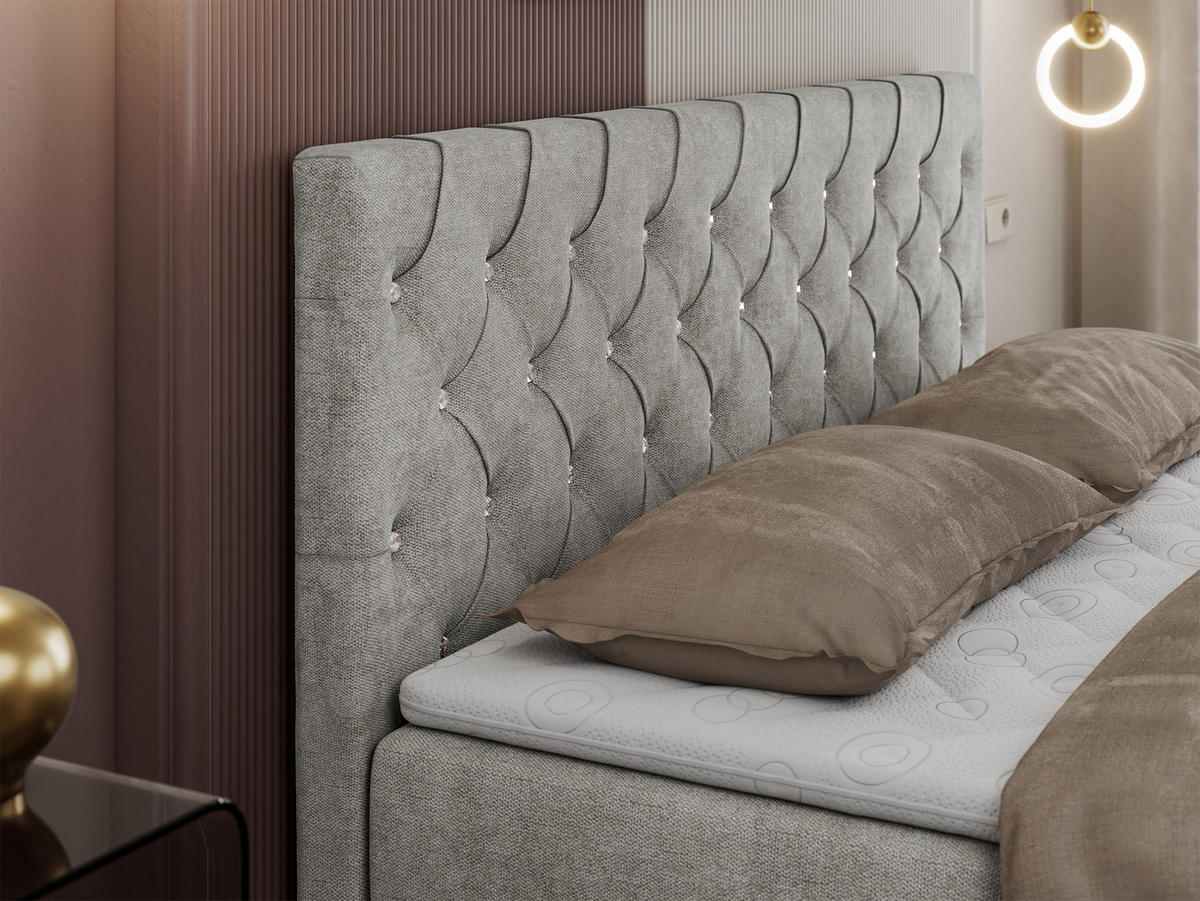 BOXBETT ROMA 180/200 - Hellgrau Strukture - H3 - Hellgrau, Holz/Textil (180/200cm)
