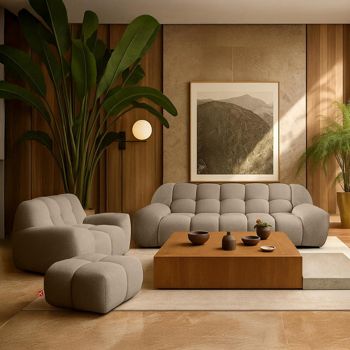 SITZGARNITUR VENA Bouclé, Beige - Beige, Holz/Textil (65/38/65cm) - KONSIMO®