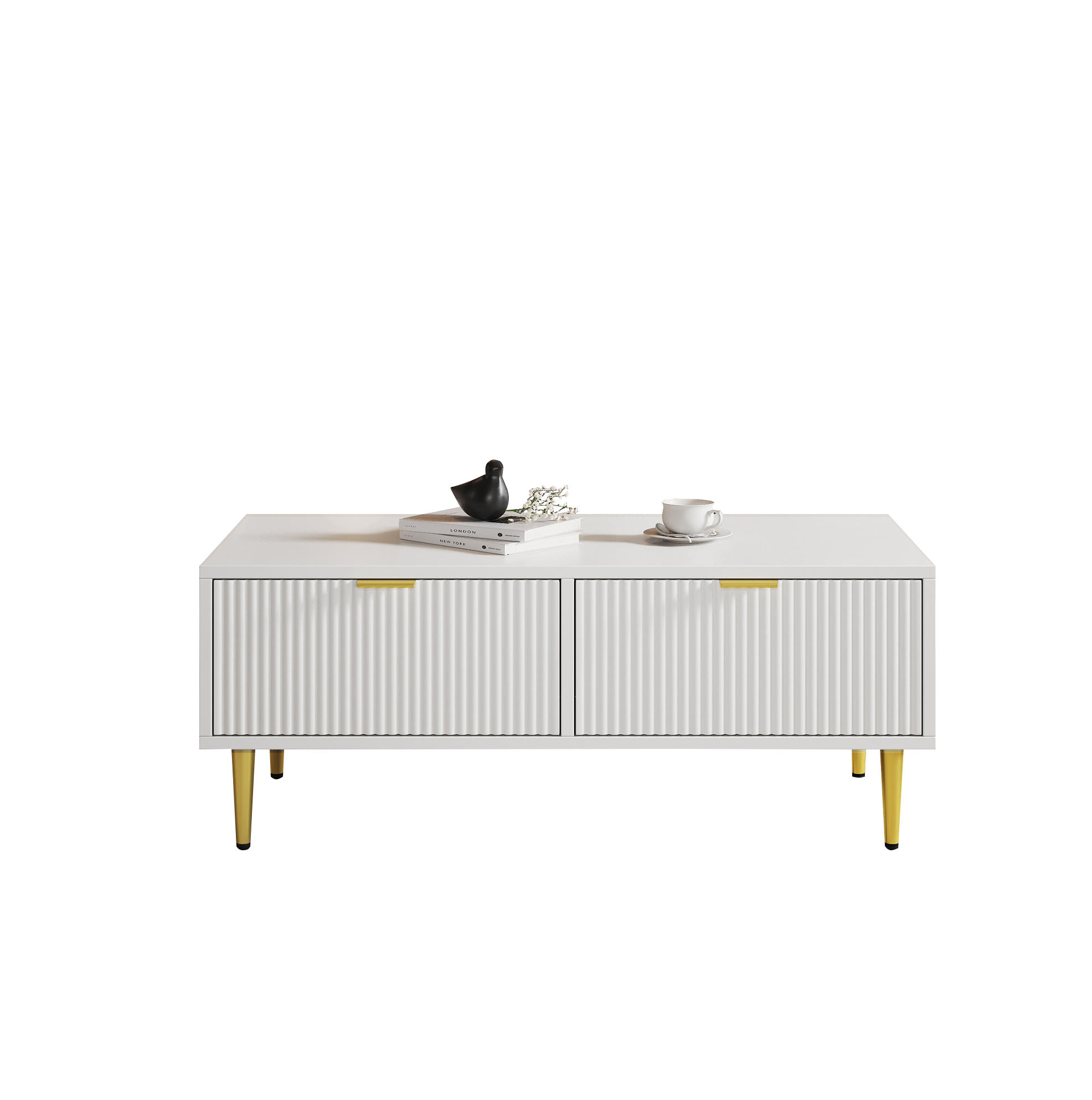 COUCHTISCH 100/50/40 cm weiß aus MDF mit 2 Schubladen - Weiß, Holzwerkstoff (100/50/40cm) - OKMYHOME
