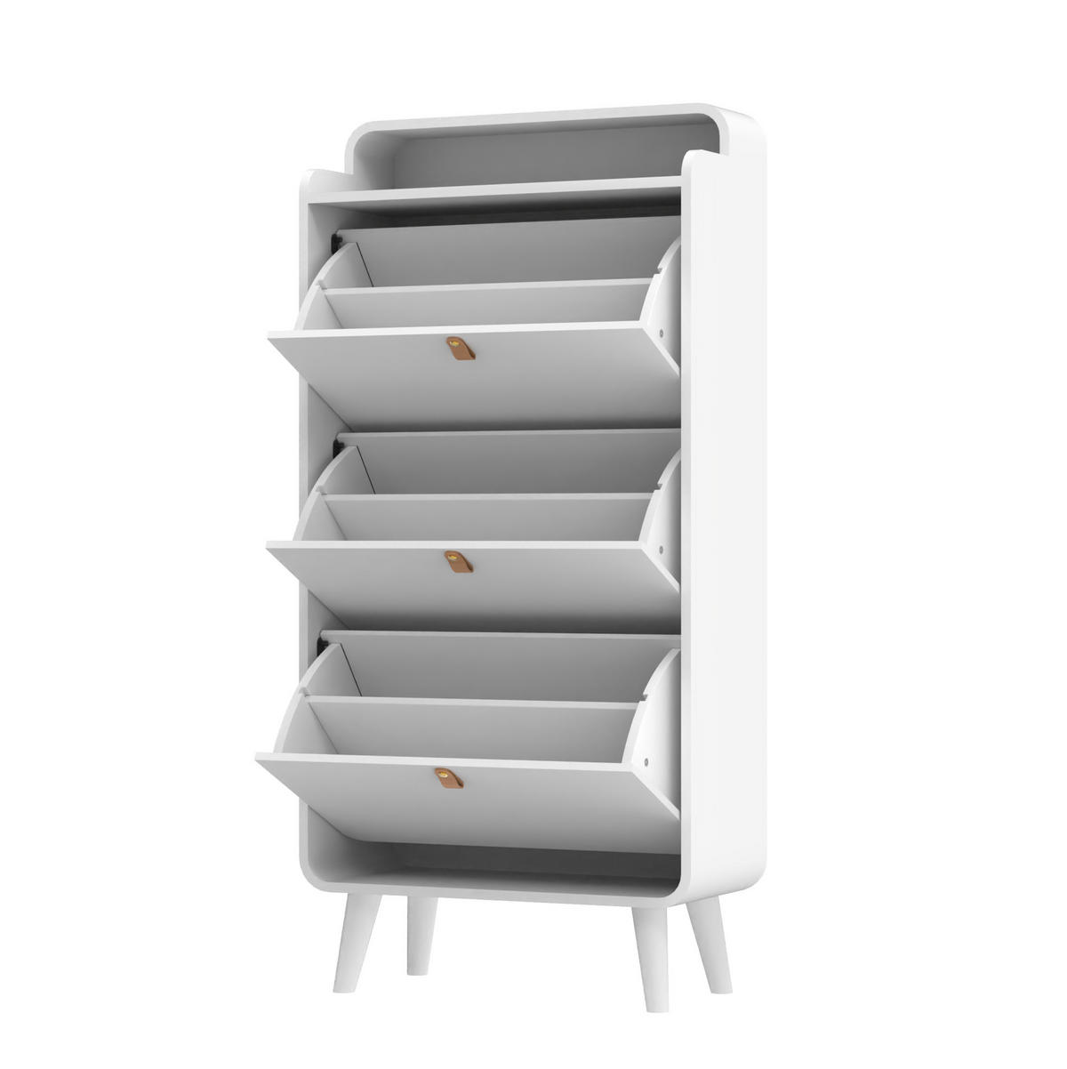 SCHUHSCHRANK mit 3 Klappen in Weiß – schmales Design mit Oberboden - Weiß, Holzwerkstoff (63/133.7/29.5cm) - BEAOK