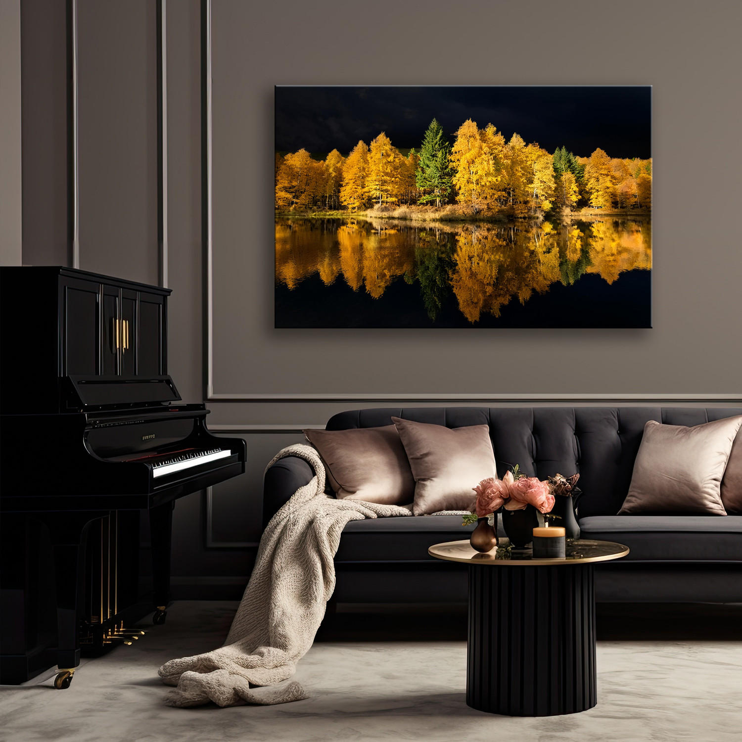 WANDBILD waldseebäume natur - Gelb, Textil (60/40cm) - Feeby