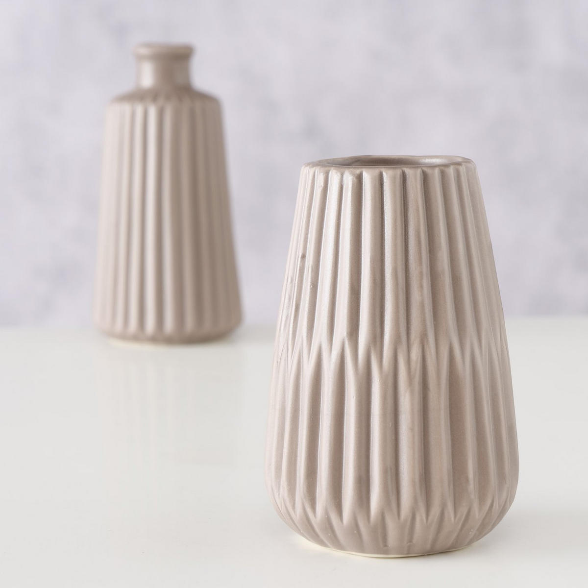 KERAMIKVASE mit Prägung Esko 9/9/17 cm - Beige, Keramik (17cm) - Boltze Home