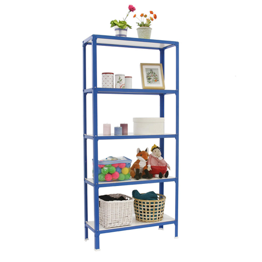 WOHNREGAL LIVING KOALA WOOD mit 5 Fachböden | HxBxT 180x80x30cm | Fachlast 150kg | Blau/Weiß - Blau, Metall (80/180/30cm) - PROREGAL