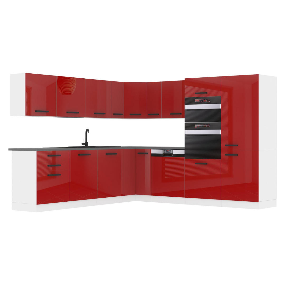 KÜCHE L-Form Jane, mit Arbeitsplatten, Rot Hochglanz - Rot, Holz (480/204/60cm) - B BELINI GROUP