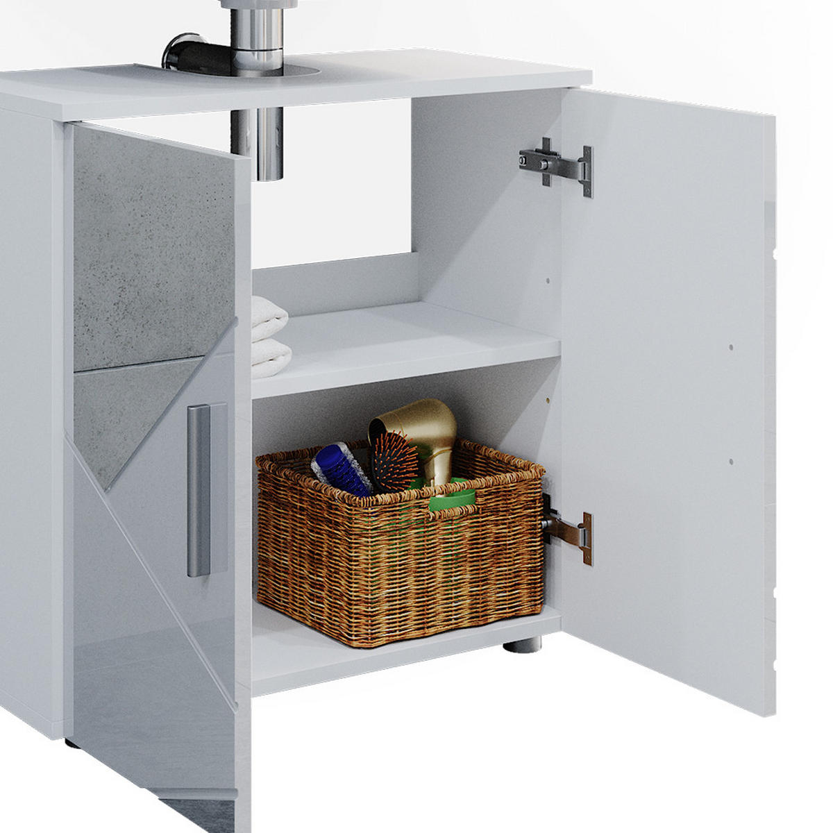 BADMÖBEL-SET Irma Weiß Hochglanz mit Einsätzen 4 Teile mit Hochschrank - Weiß Hochglanz, Holzwerkstoff (80/58.6/41cm) - Vicco