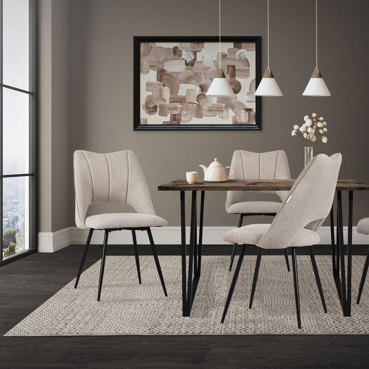 ESSZIMMERSTUHL Beige 2er Set - Beige, Metall (57/89/53cm) - ML-DESIGN