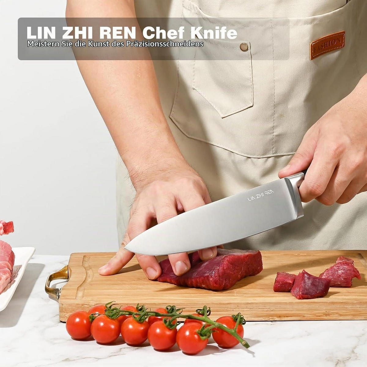 KÜCHENMESSERSET 3-teiliges Set Edelstahl rostfrei ergonomischer Griff - Silberfarben, Metall