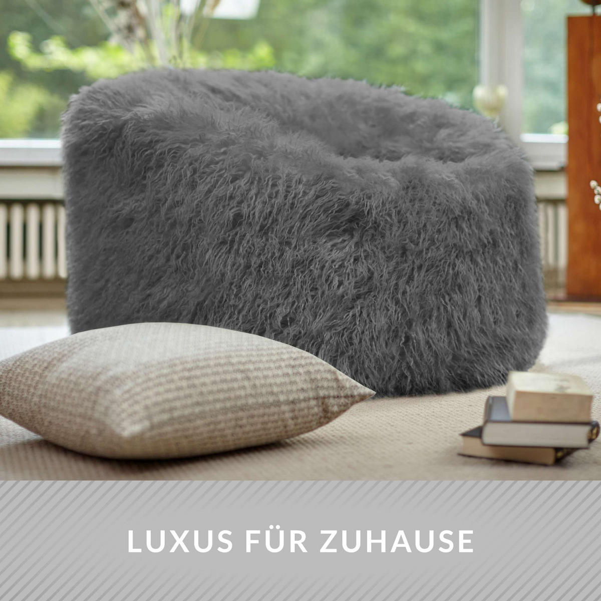 FELL SITZSACK-Hocker Pouf XXL 100x55cm - Grau, Textil (100/55/55cm) - Green Bean