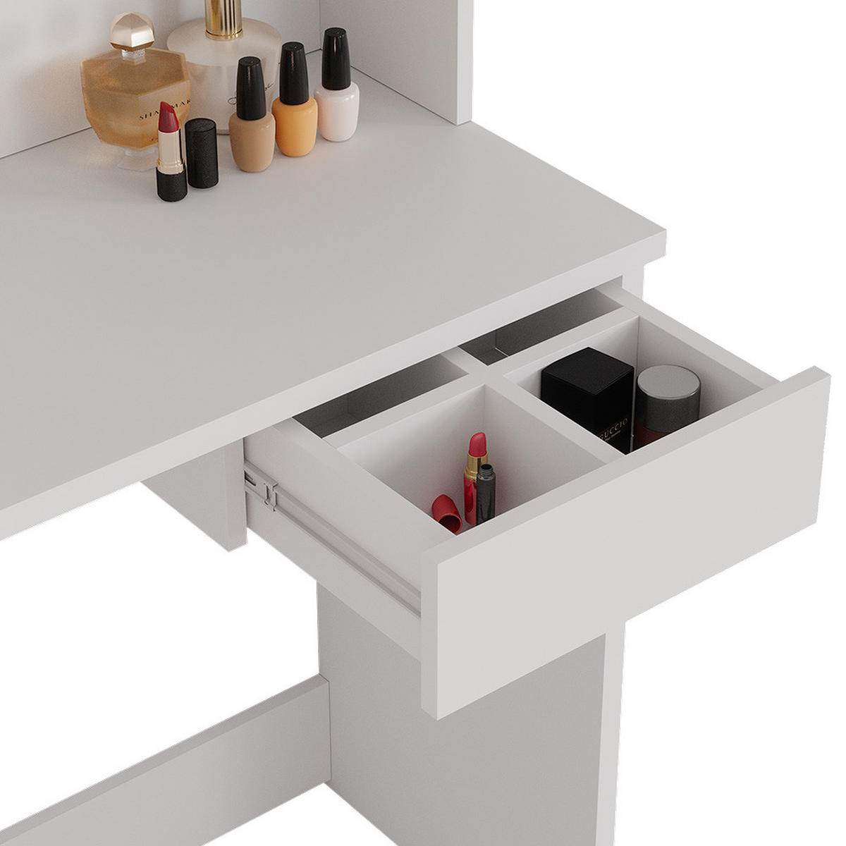 SCHMINKTISCH Dekos Weiß 75 cm mit LED-Spiegel und Hocker - Weiß, Holzwerkstoff (75/141/40cm) - Vicco