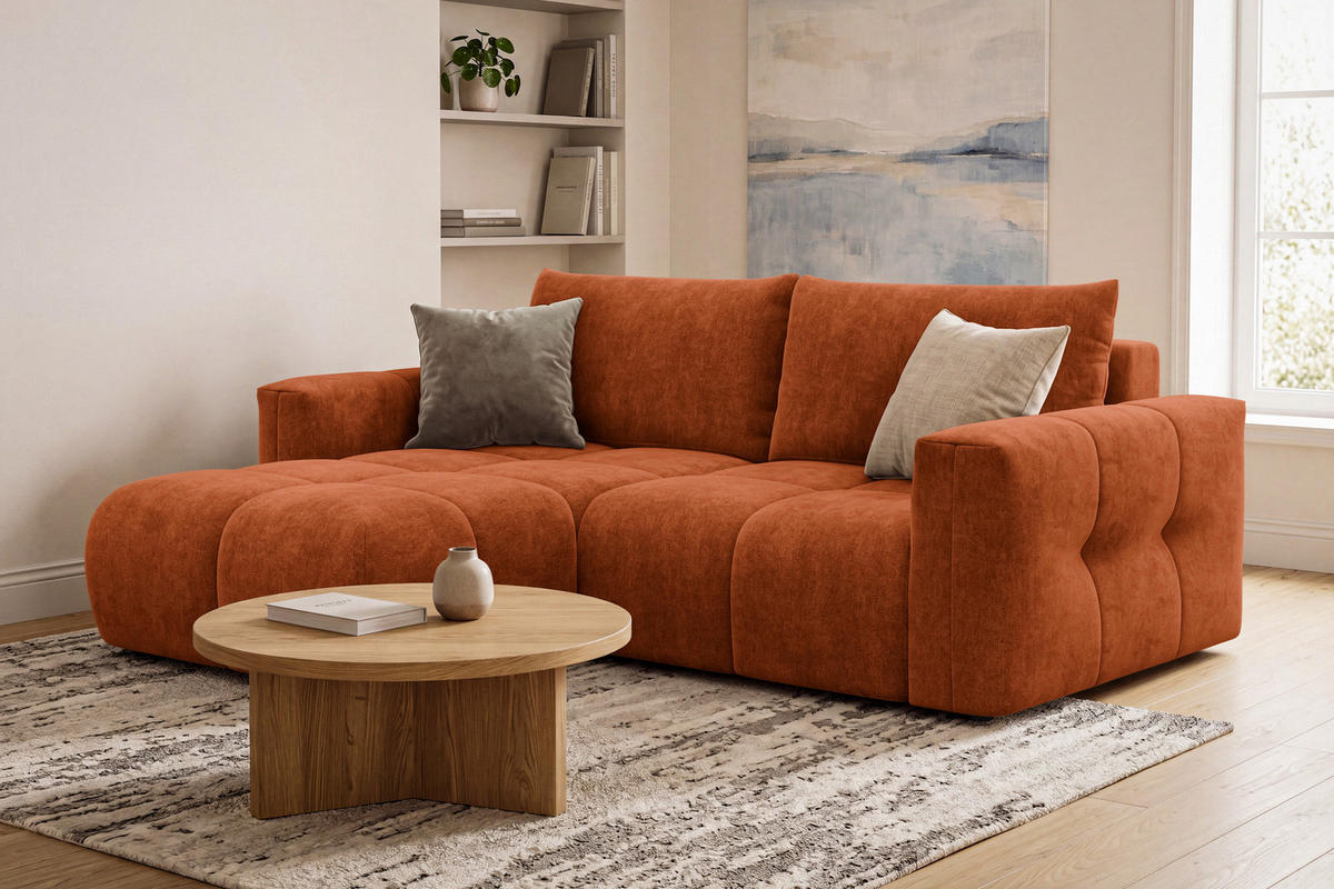 ECKSOFA VERONA 3-Sitzer links, Orange - Schwarz/Orange, Holz/Textil (224/173cm) - Courtois Laville