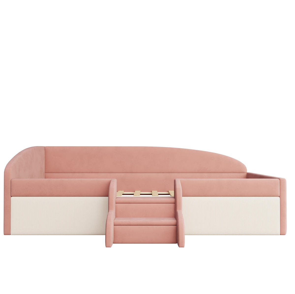 POLSTERBETT 90/190 cm aus Samt mit Stufen und Schutzbügel, Rosa/Weiß - Pink, Textil (90/190cm) - OKMYHOME