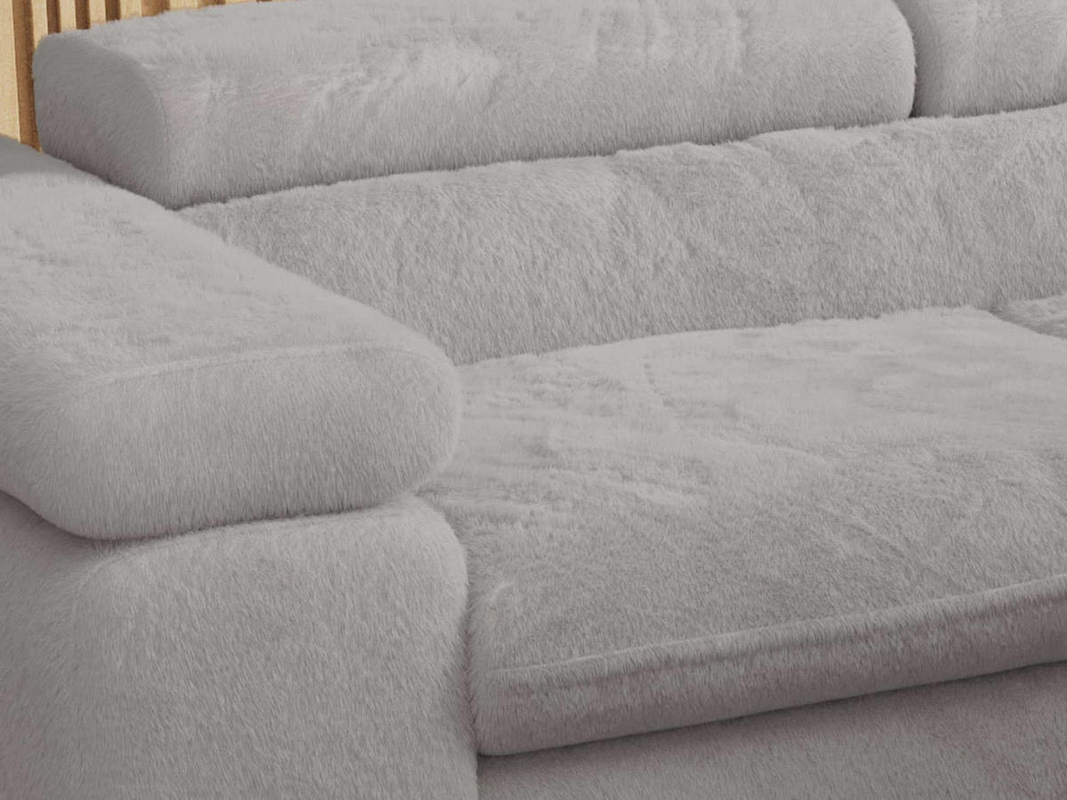 ECKSOFA PEDRO L Hellgrau Plüsch - Rechts Seite - Hellgrau/Schwarz, Textil/Metall (273/208cm) - MKS