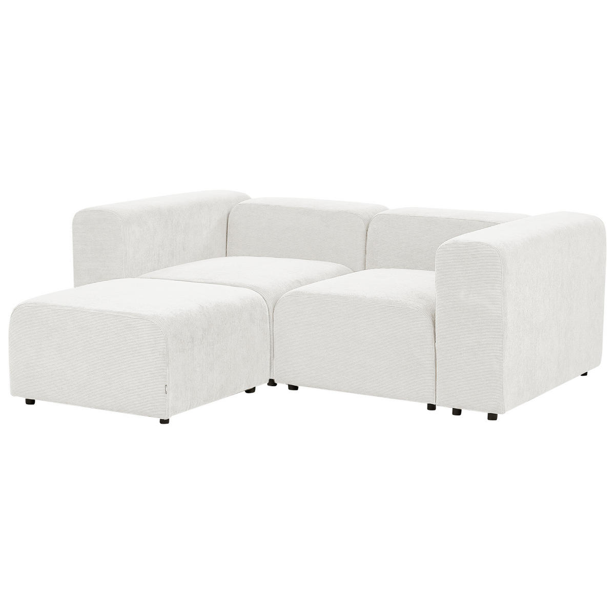 ECKSOFA 2-Sitzer Cord cremeweiß mit Ottomane Falsterbo - Weiß, Textil (204/105cm) - Beliani