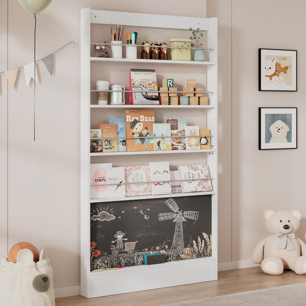 KÜCHENSCHRANK Set weiß, 2-teiliges Set, 120/45/74 cm, MDF, Weiß, MIT 5 SCHUBLADEN, Bücherregal für Kinderzimmer - Weiß, Holzwerkstoff (45/180/220cm) - Rolipo