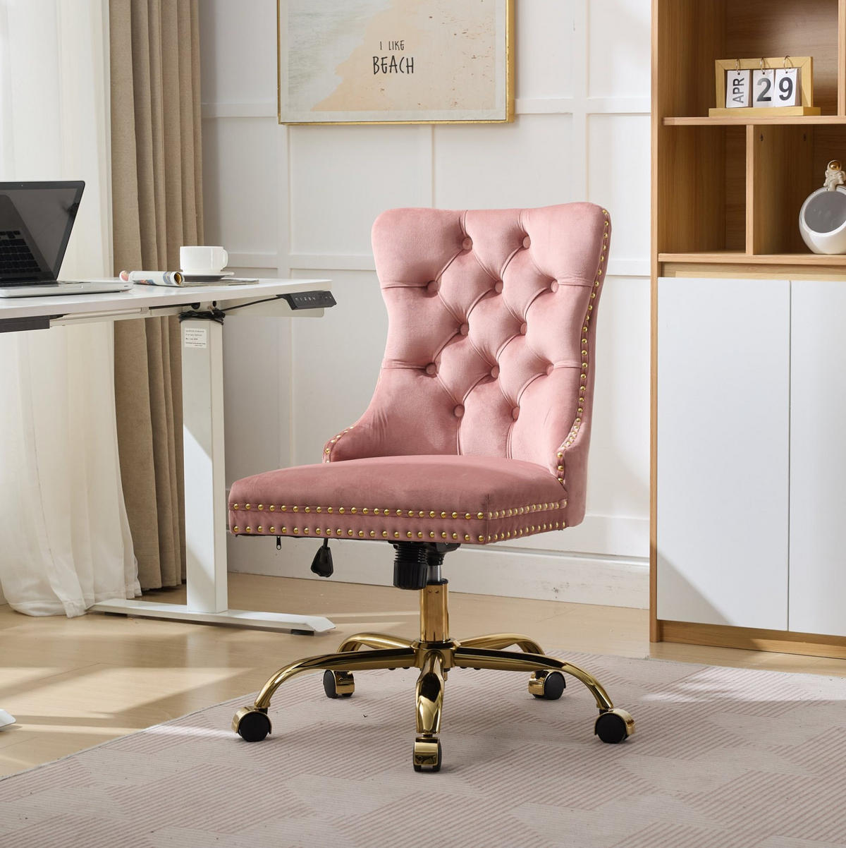 BÜROSTUHL Samt Pink mit goldfarbenem Metallgestell - Pink, Metall (50/98/63cm) - Meubliv