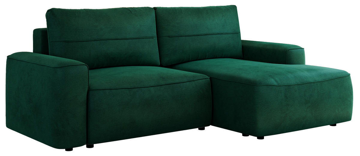 ECKSOFA BELLUNO L Dunkelgrün Velvet - Rechts - Dunkelgrün/Schwarz, Textil (233/144cm) - MKS