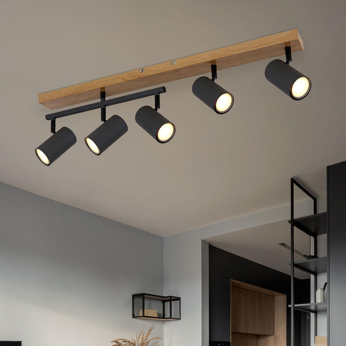 DECKENLEUCHTE Metall Graphit dunkel 5-flammig - Grau, Metall (70/35/17cm)