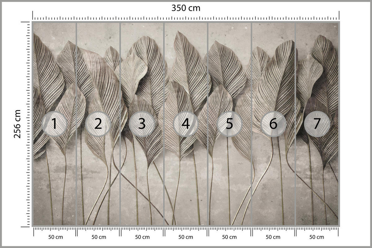 FOTOTAPETE Breite Blätter Textur Retro Grau Modern Natürlich 350x256 - Grau, Papier (350/256cm) - Muralo