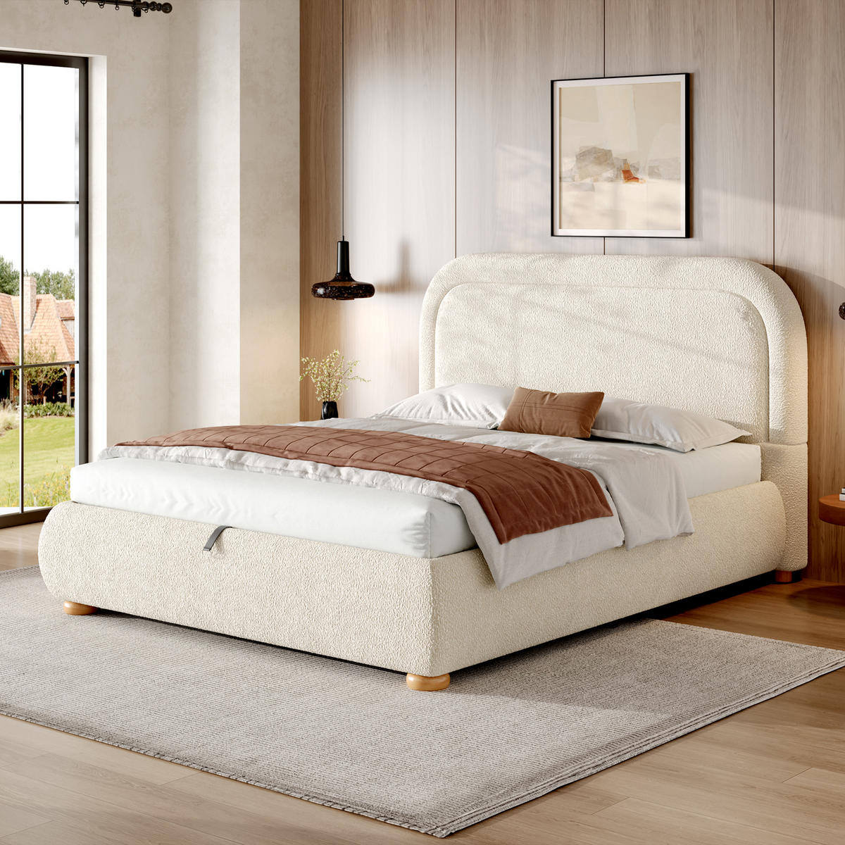 POLSTERBETT 140/190 cm in Beige Bouclé mit Bettkasten - Beige, Holzwerkstoff/Textil (140/190cm) - WISHDOR