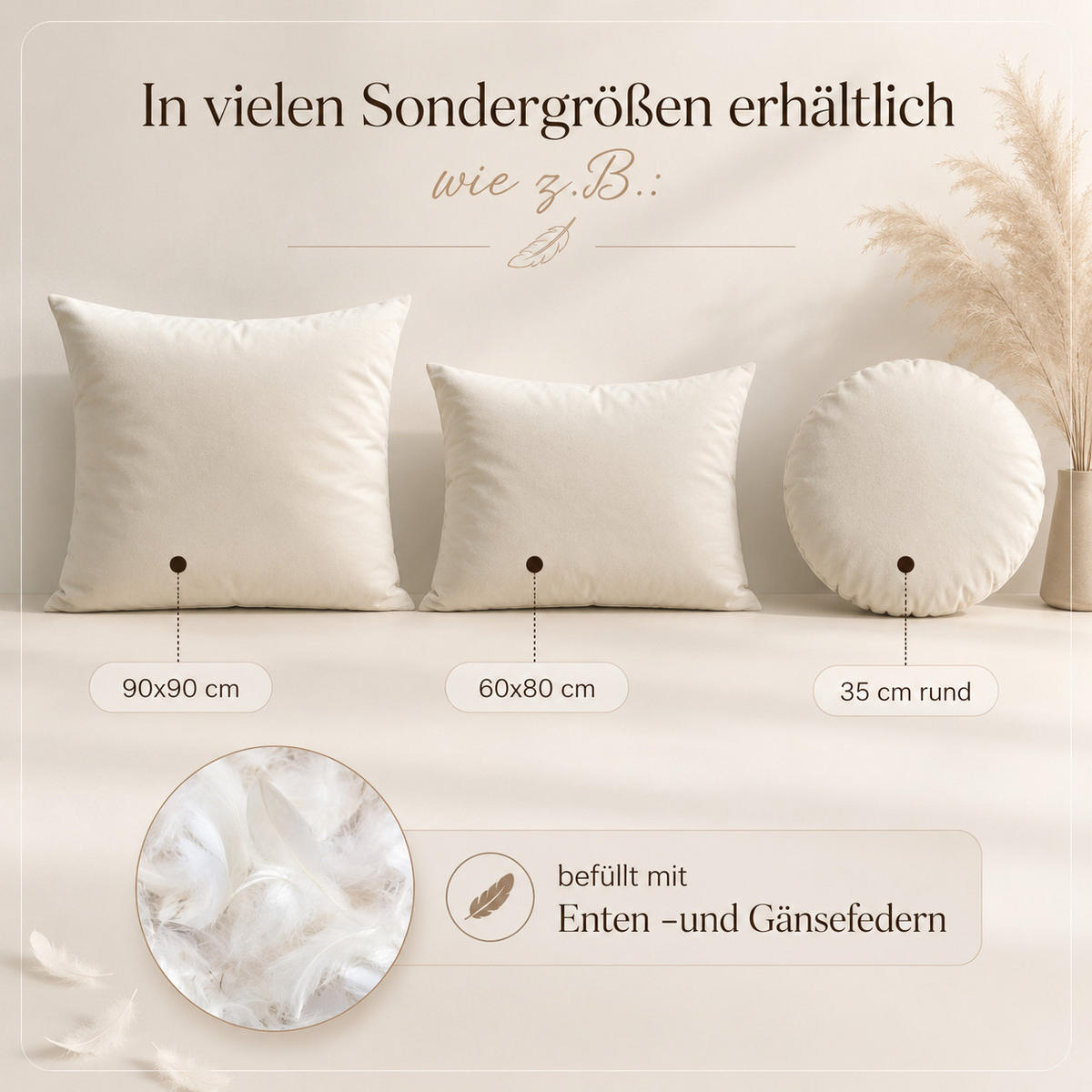 FEDERKISSEN 40/40 cm Baumwolle - Creme, Textil (40/40cm) - TiborTex