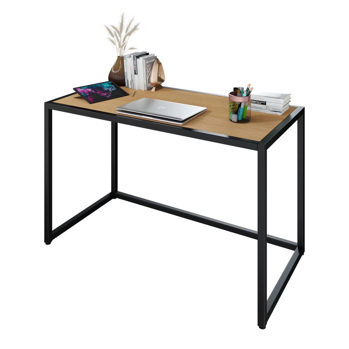 SCHREIBTISCH Adda 120x74 cm – Schwarz mit Buche Dekor - Schwarz, Holzwerkstoff (74/120/74cm) - Letti Moderni