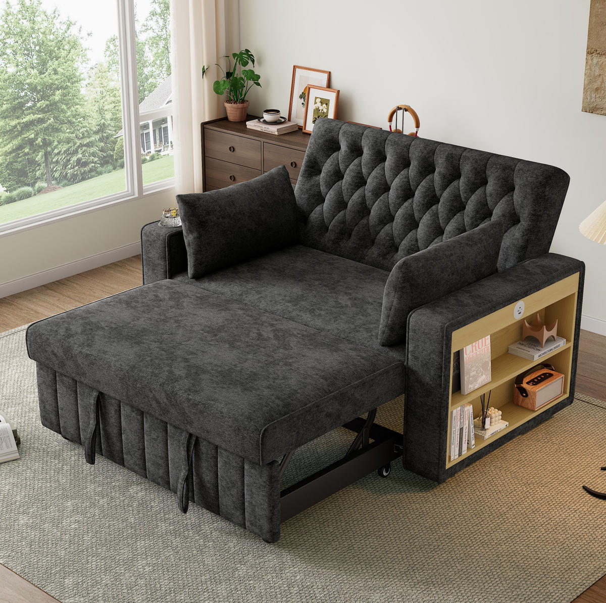 2-SITZER 140/137/84 cm Grau aus Chenille mit Schlaffunktion und USB-Ladeanschluss - Grau, Textil (137/84/140cm) - OKMYHOME