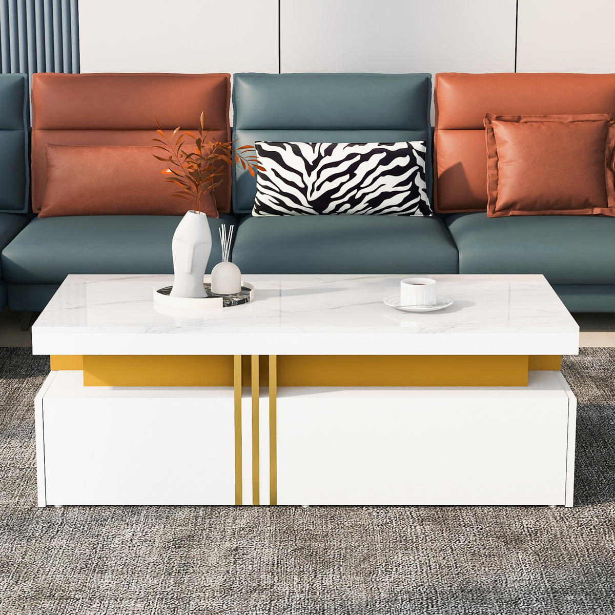 COUCHTISCH mit 2 Schubladen 100x50 cm Weiß Hochglanz - Weiß, Holzwerkstoff (100/50/40cm) - Meubliv